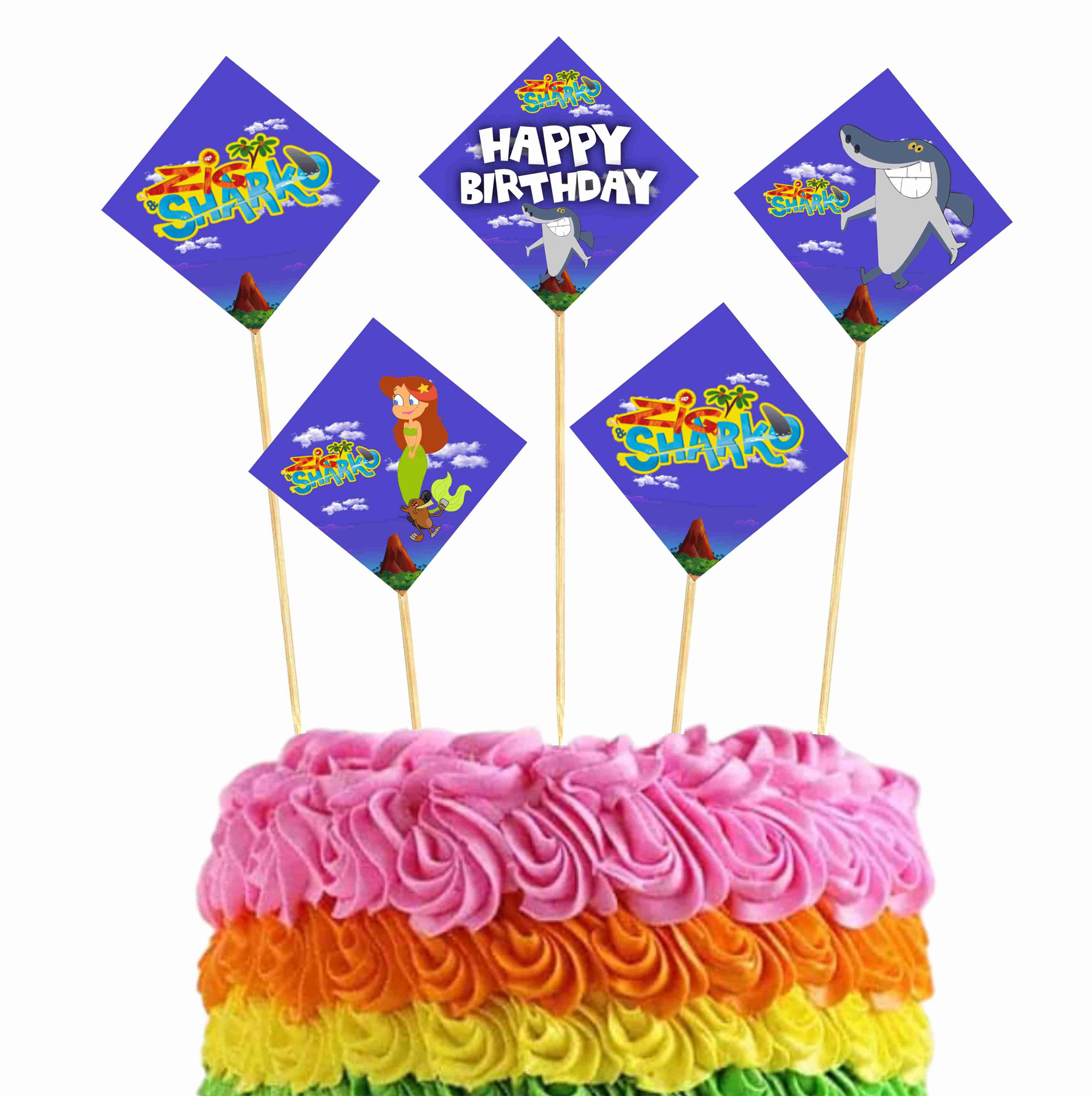 Zig & Sharko Theme Cake Topper For Birthday Celebrations - Pack of 10