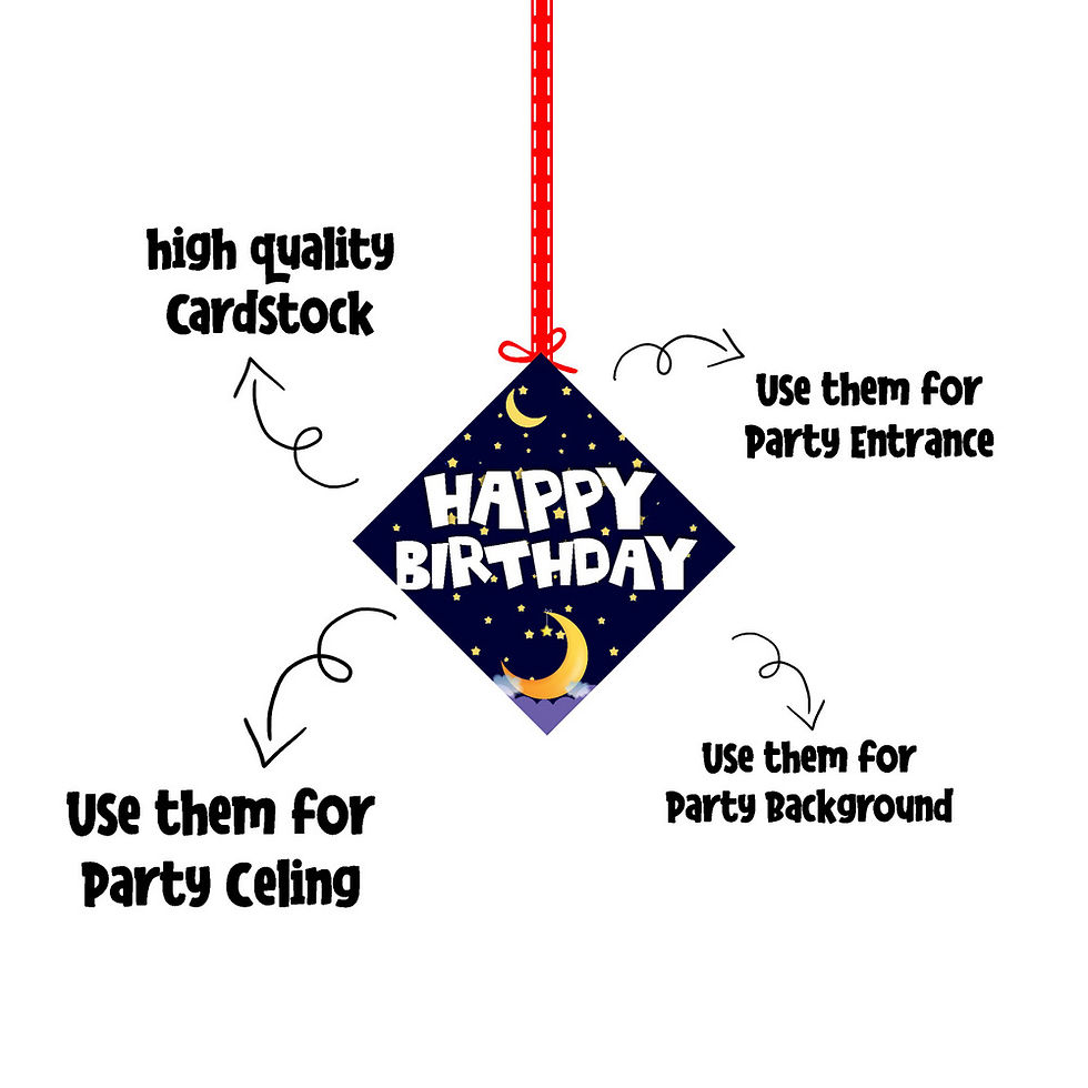 Thumbnail: Moon & Stars Theme Ceiling Hangings Birthday Cutout for Party - Pack of 12