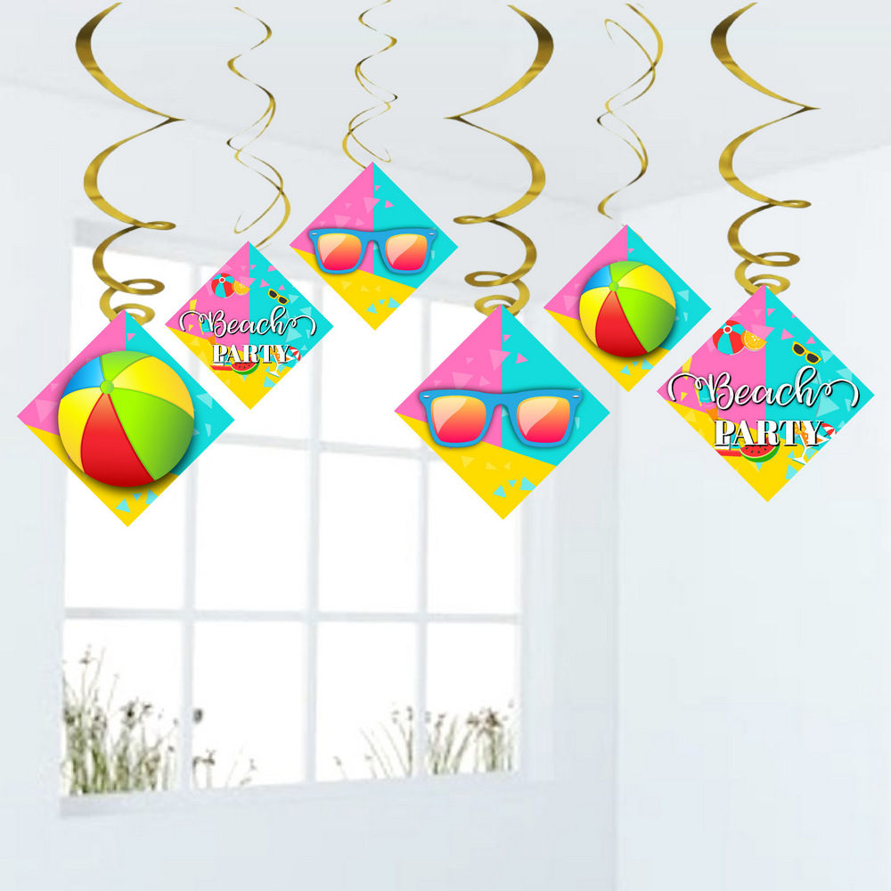 Beach Party Theme Ceiling Swirls Hangings Birthday Cutout for Party - Pack of 6