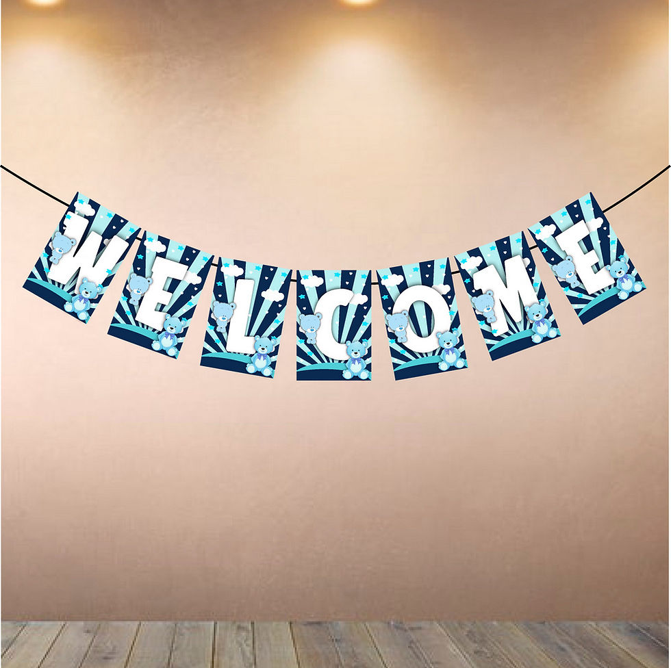 Thumbnail: Blue Teddy Bear Welcome Banner for Party Entrance