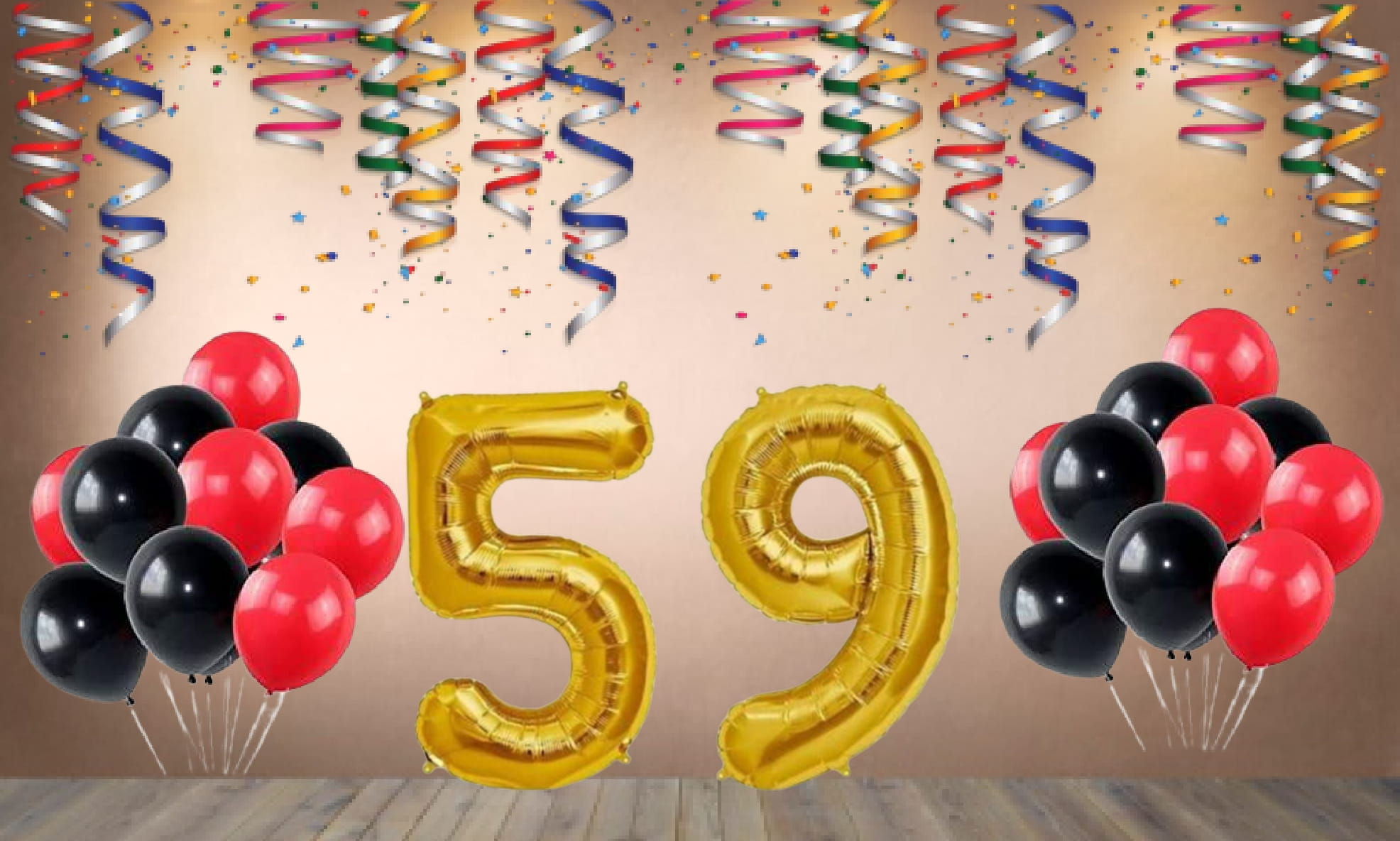 Number 59 Foil Balloon with 25 Nos Black & Red Balloons