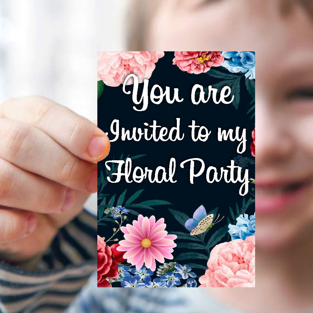 Floral Theme Invitation Cards - Pack of 10 with Envelopes