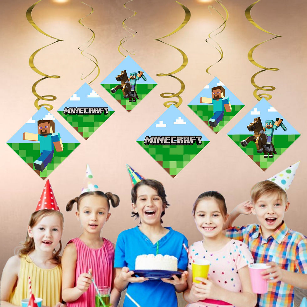 Thumbnail: Minecraft Theme Ceiling Swirls Hangings Birthday Cutout for Party - Pack of 6