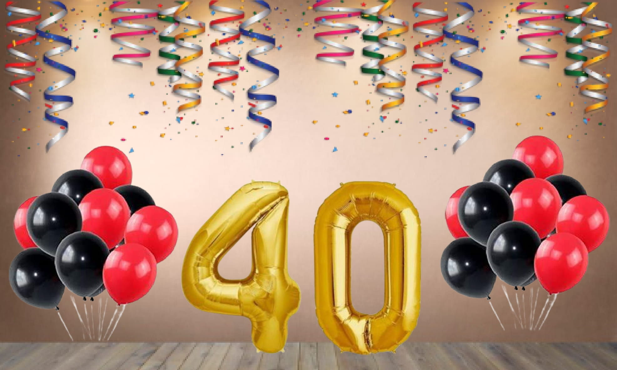 Number 40 Foil Balloon with 25 Nos Black & Red Balloons