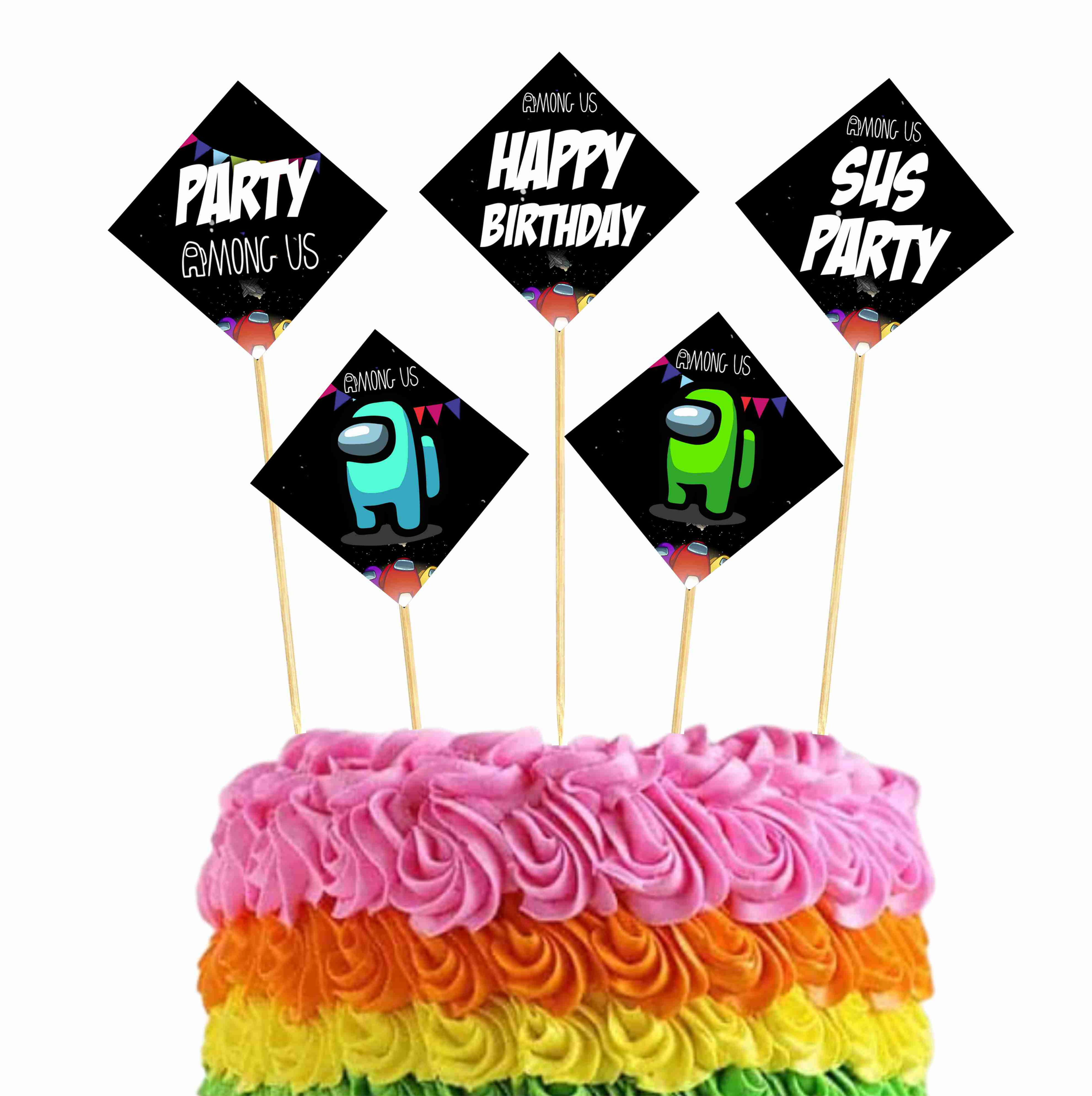 Among Us Theme Cake Topper For Birthday Celebrations - Pack of 10
