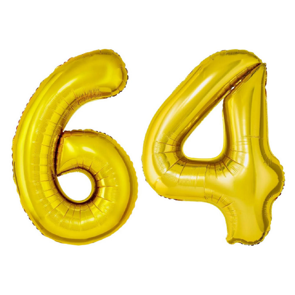 Number 64 Gold Foil Balloon - 16 Inches