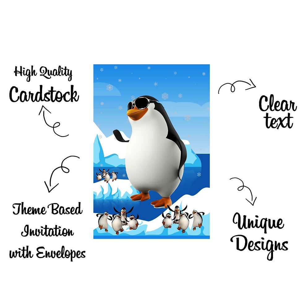 Thumbnail: Penguin Theme Invitation Cards - Pack of 10 with Envelopes