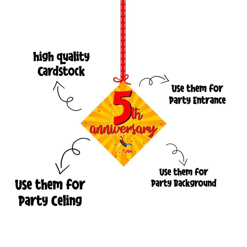 Thumbnail: 5th Anniversary Ceiling Hangings Anniversary Cutout for Party - Pack of 12
