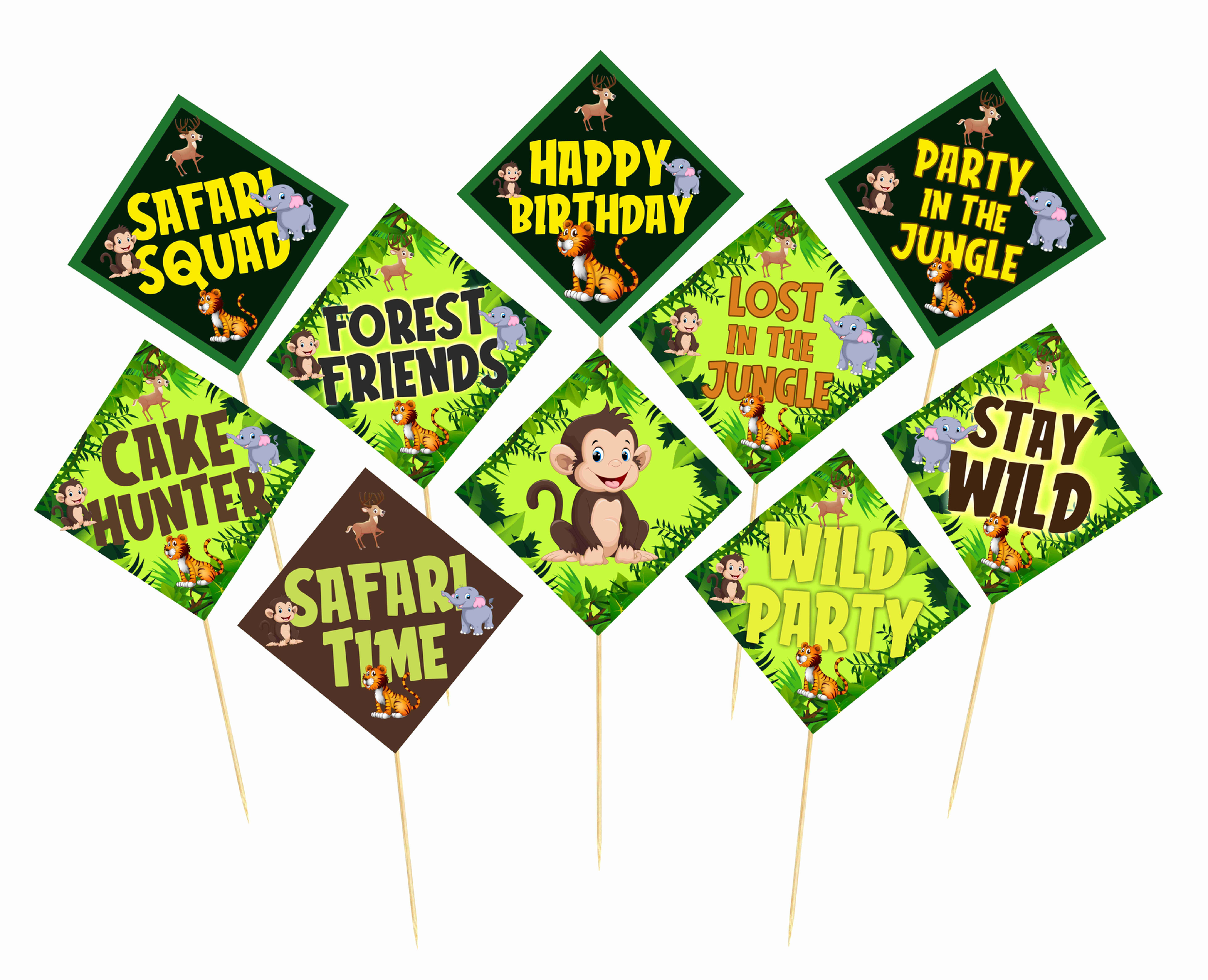 Jungle Theme Photo Props for Party Photo Booth - Pack of 10