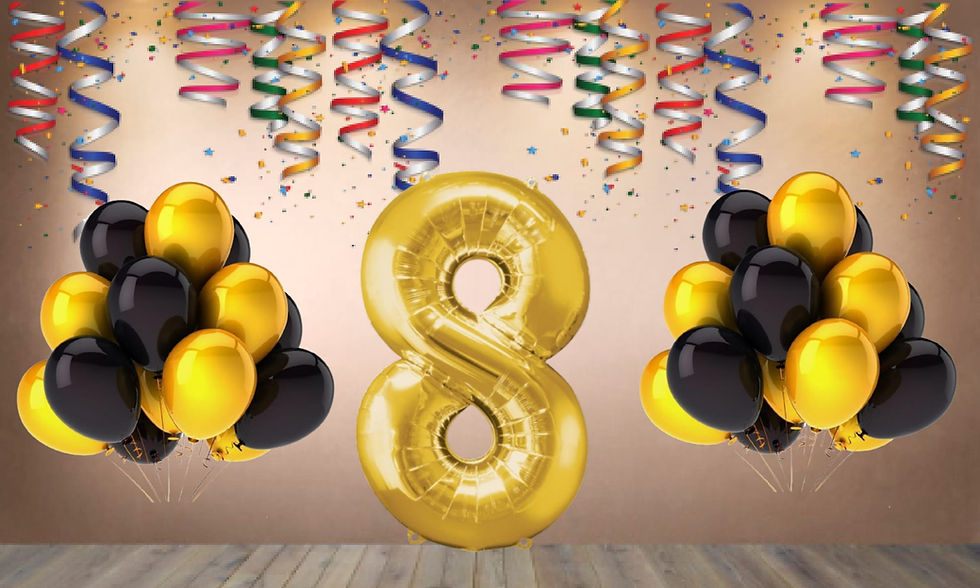 Number 8 Foil Balloon with 25 Nos Black & Gold Balloons