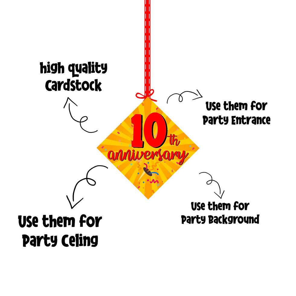 Thumbnail: 10th Anniversary Ceiling Hangings Anniversary Cutout for Party - Pack of 12
