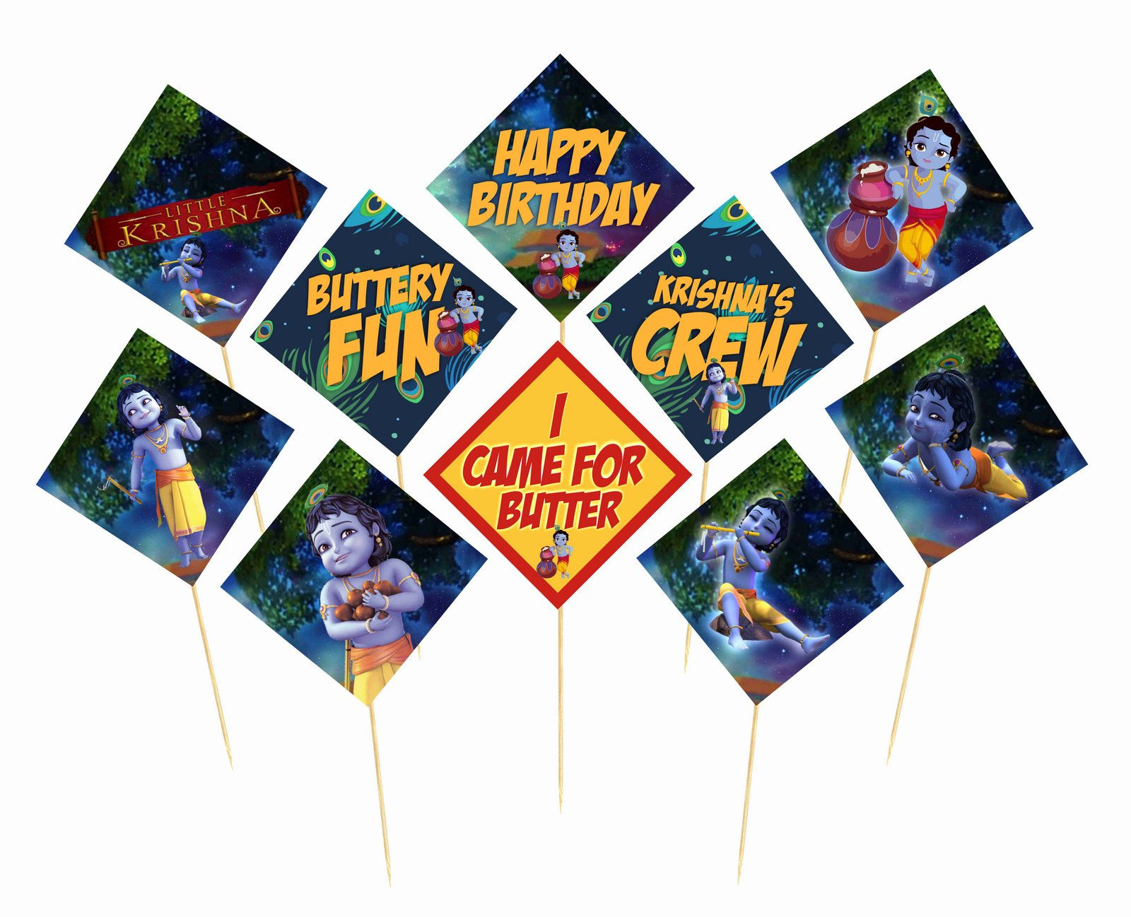Krishna Theme Photo Props for Party Photo Booth - Pack of 10