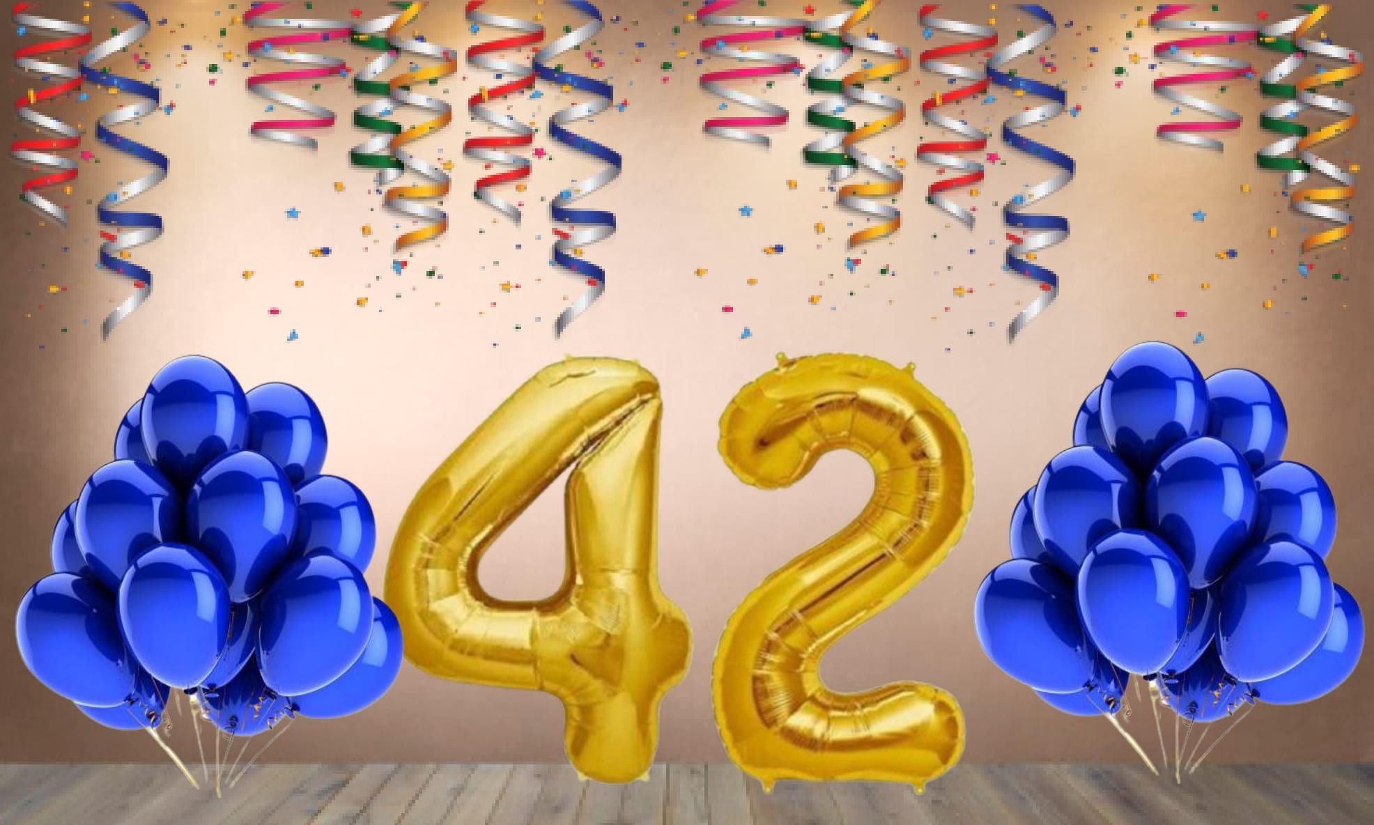 Number 42 Foil Balloon with 25 Nos Blue Balloons