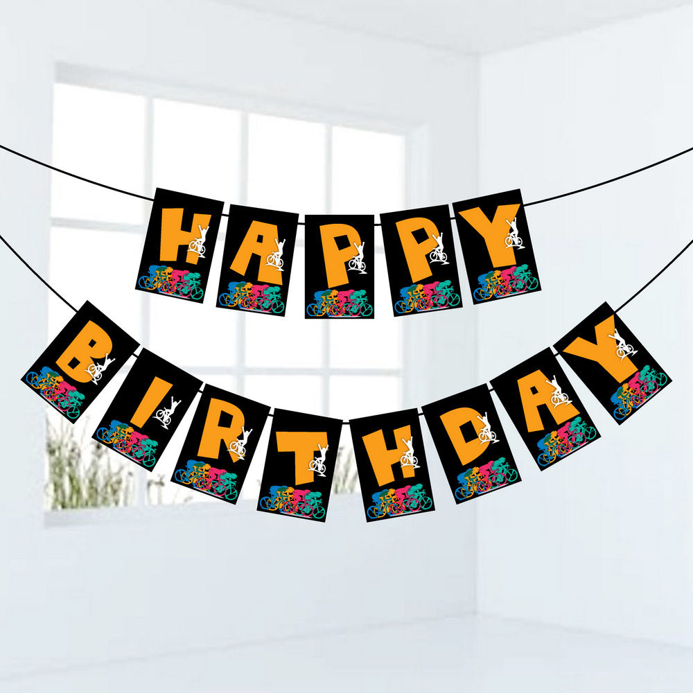 Cycling Theme Happy Birthday Banner Bunting