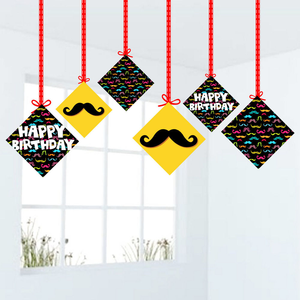 Moustache Theme Ceiling Hangings Birthday Cutout for Party - Pack of 12