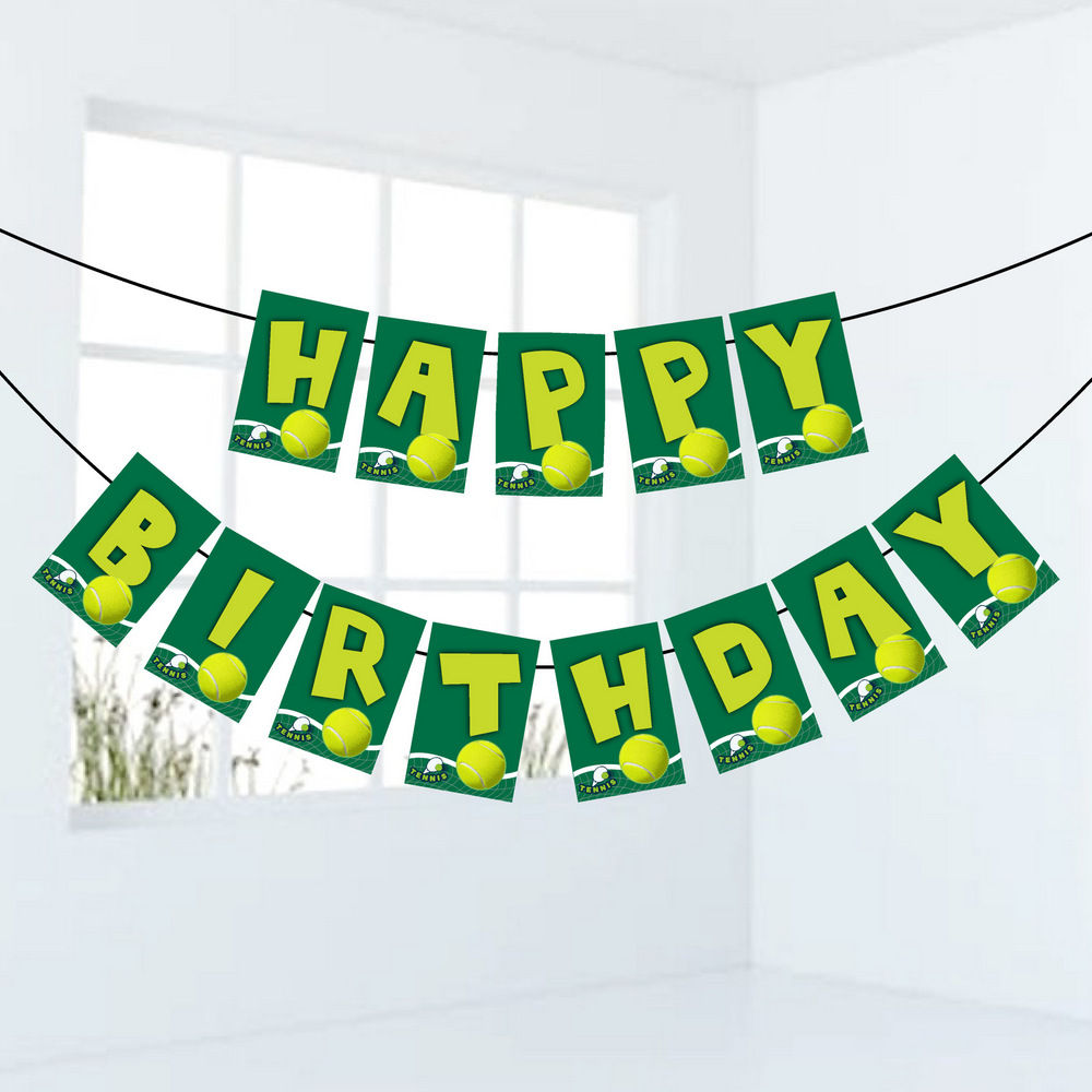 Tennis Theme Happy Birthday Banner Bunting