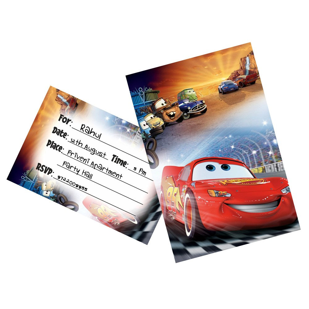 Cars Theme Invitation Cards - Pack of 10 with Envelopes