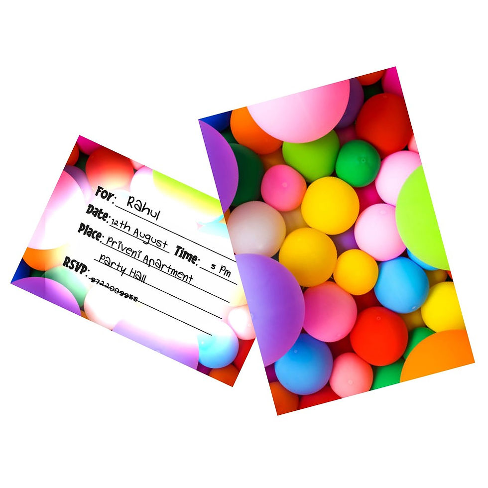 Colorful Balloons Theme Invitation Cards - Pack of 10 with Envelopes