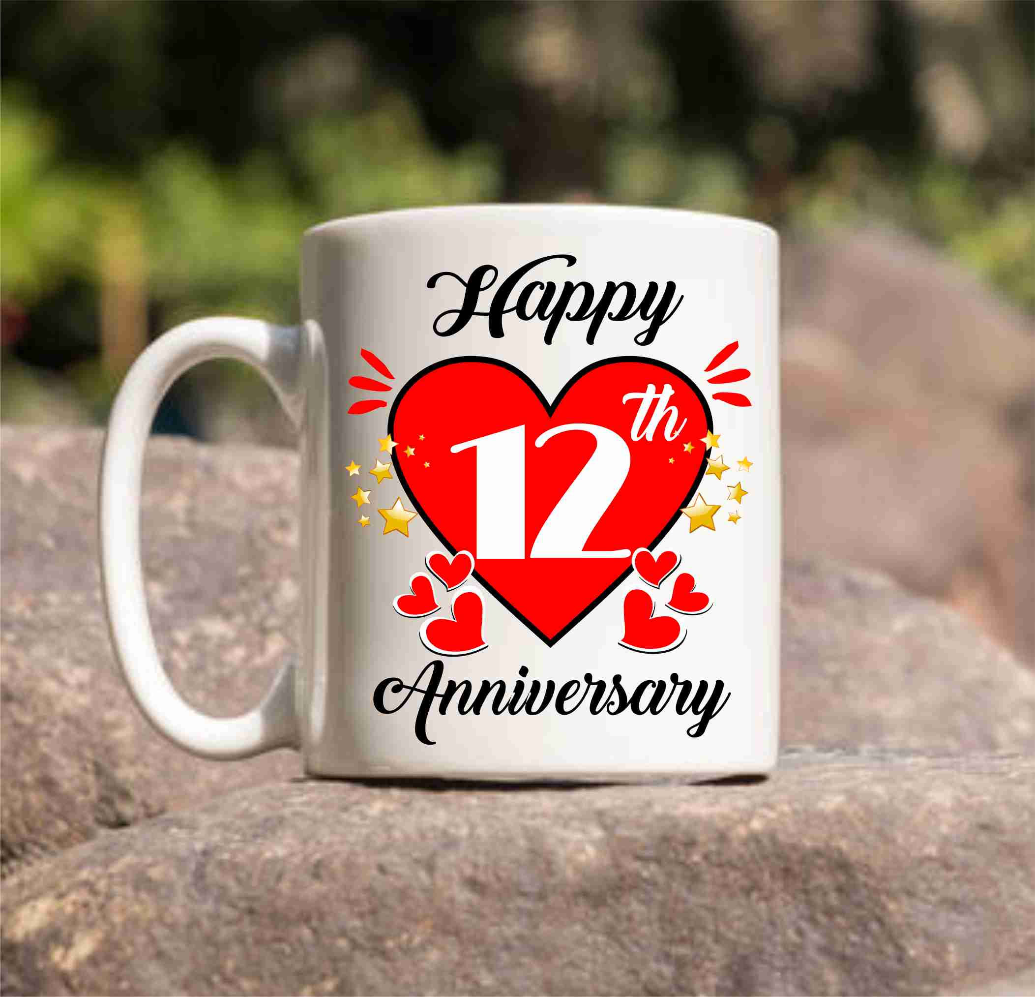 12th Anniversary Printed Ceramic Mug (350 ml)