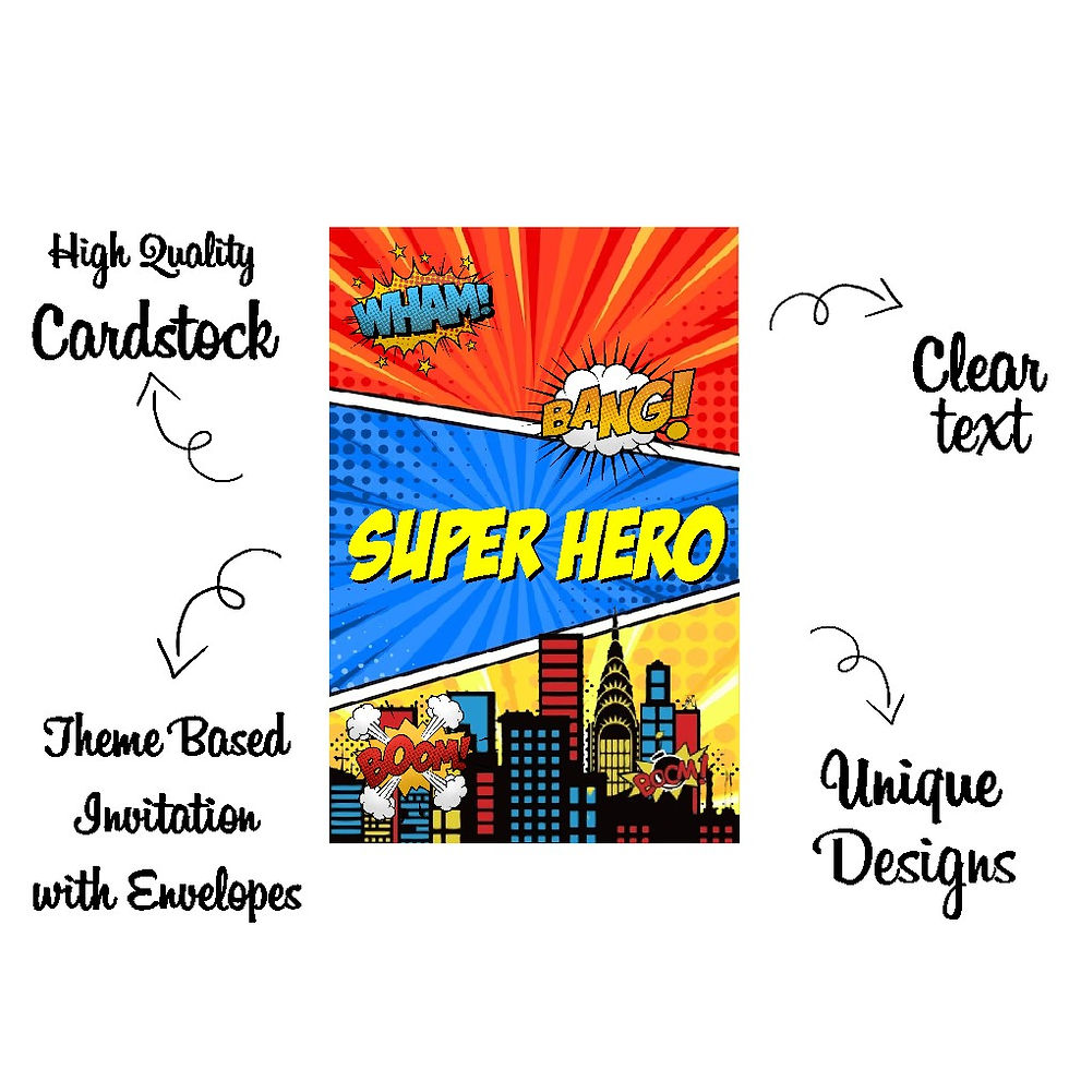 Thumbnail: Superhero Theme Invitation Cards - Pack of 10 with Envelopes