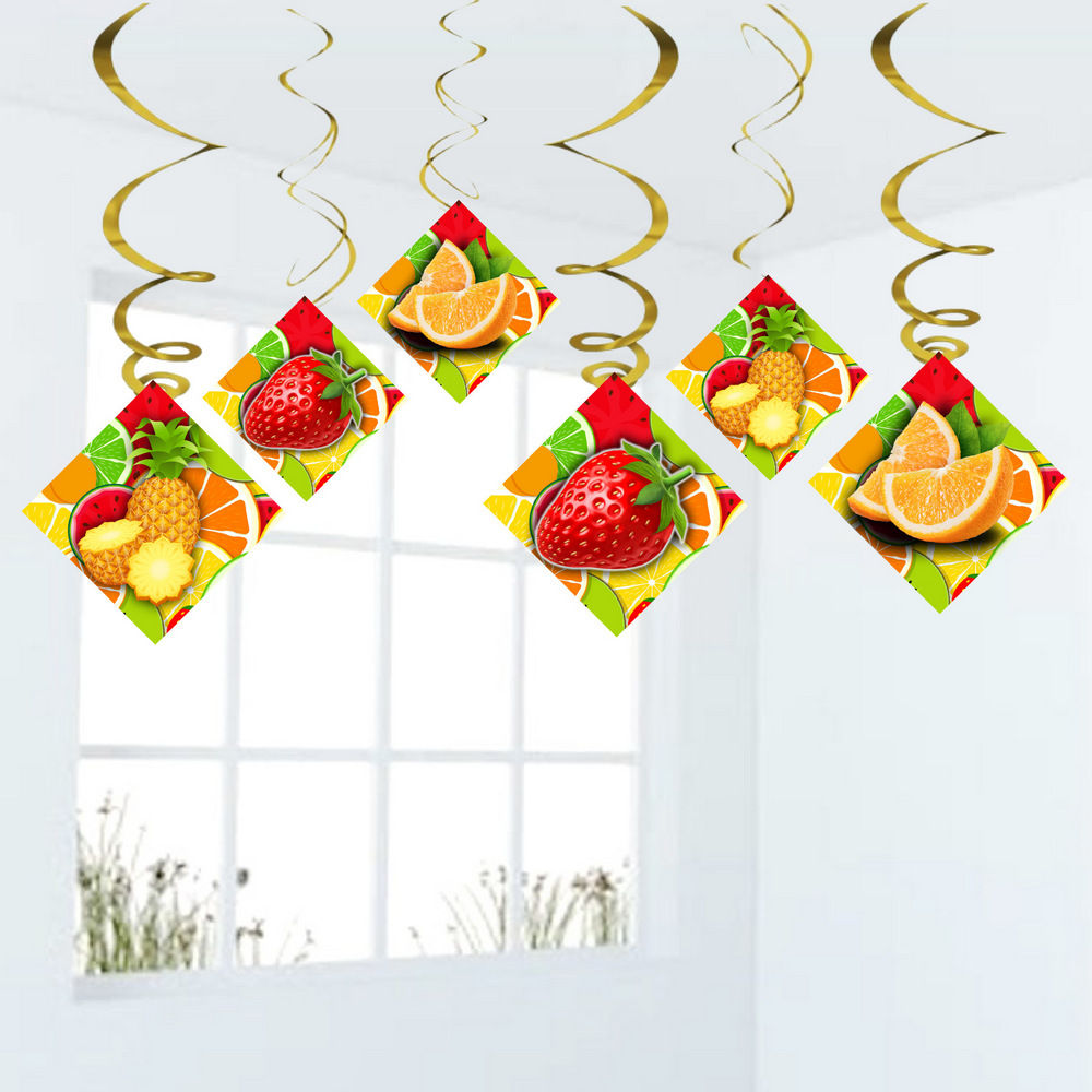 Fruits Theme Ceiling Swirls Hangings Birthday Cutout for Party - Pack of 6