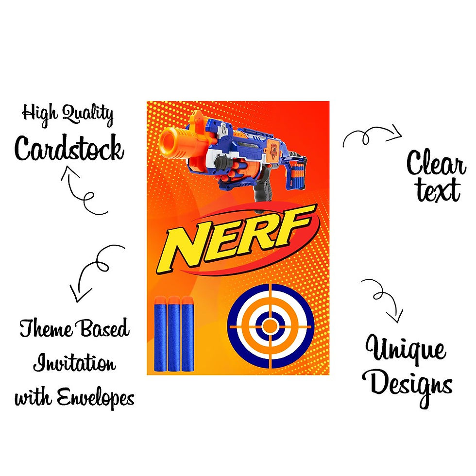 Thumbnail: Nerf Theme Invitation Cards - Pack of 10 with Envelopes