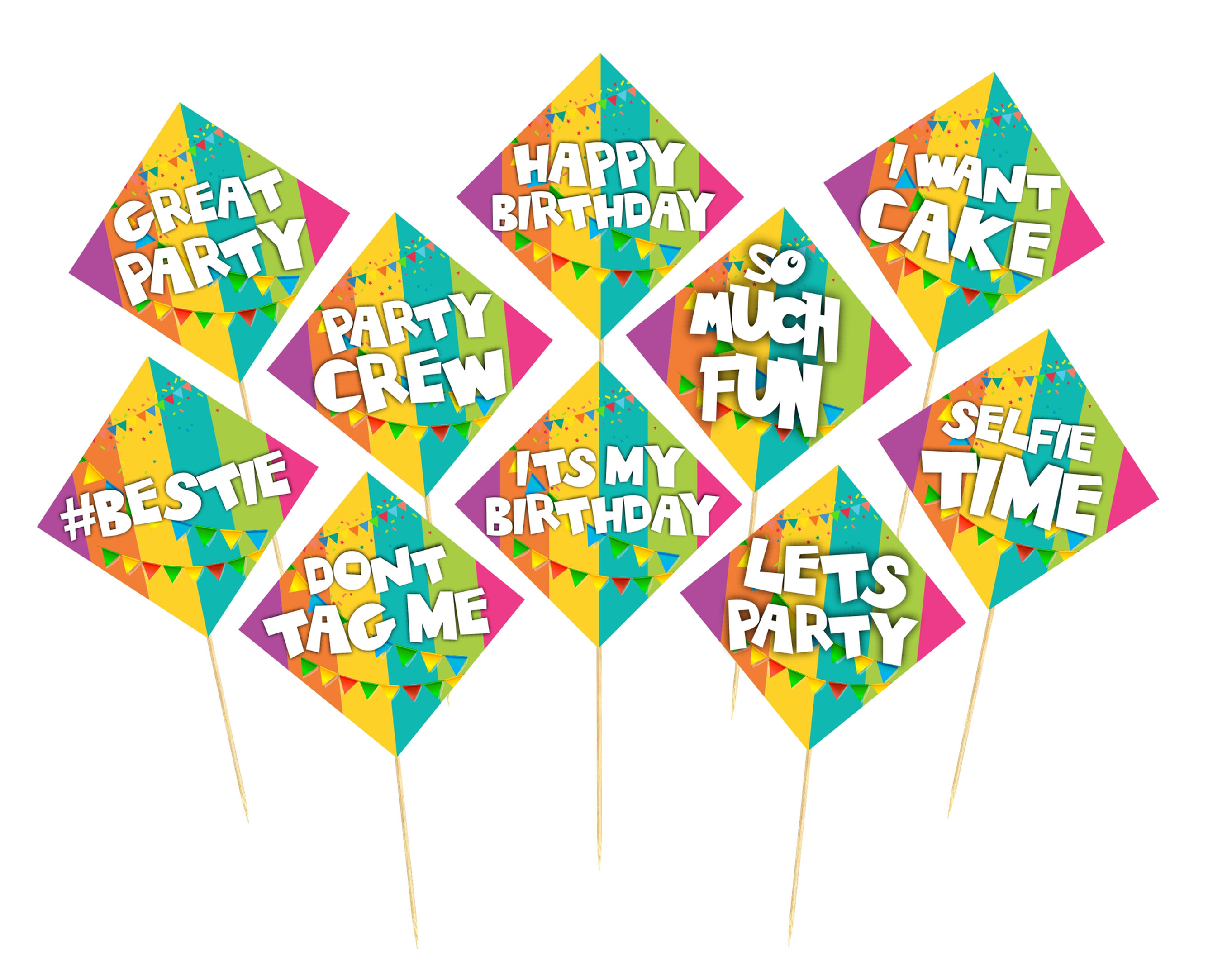 Happy Birthday Photo Props for Party Photo Booth - Pack of 10