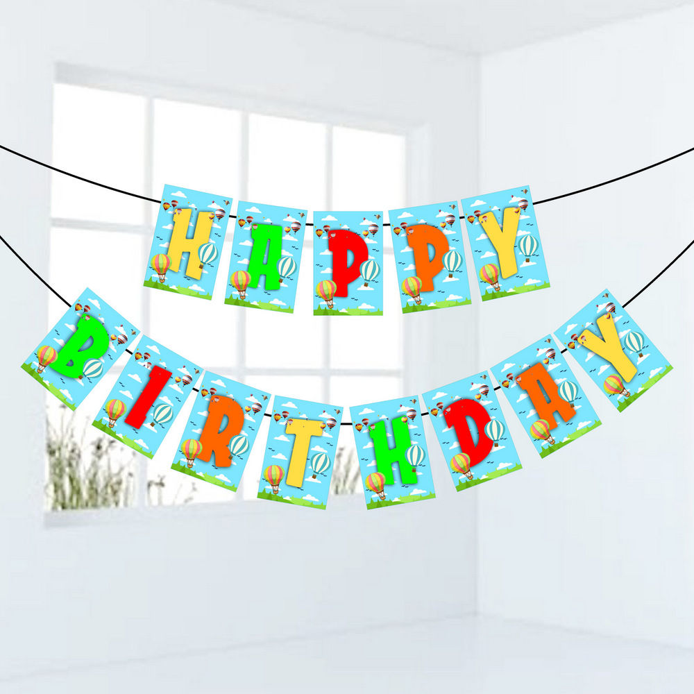 Hotair Balloon Theme Happy Birthday Banner Bunting