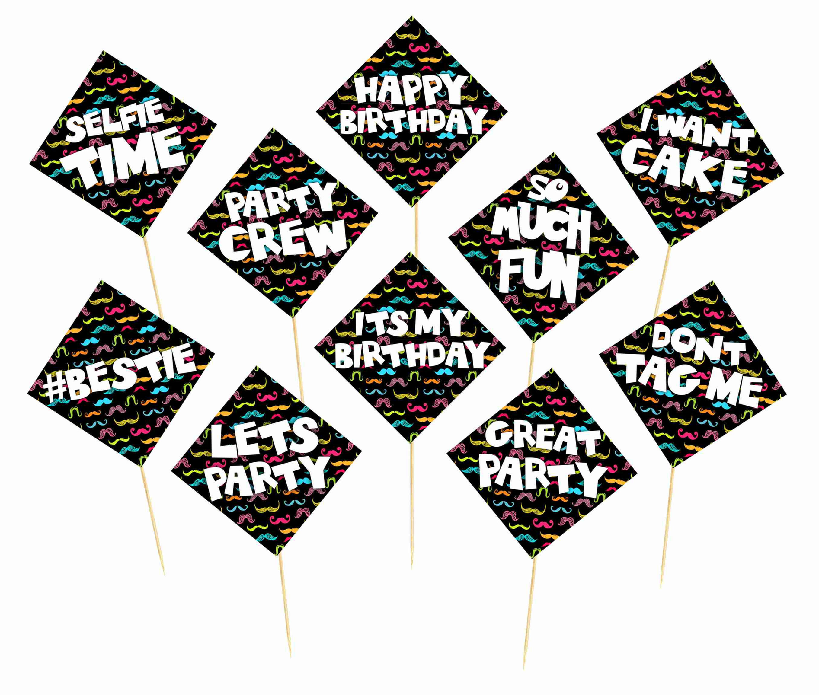 Moustache Theme Photo Props for Party Photo Booth - Pack of 10