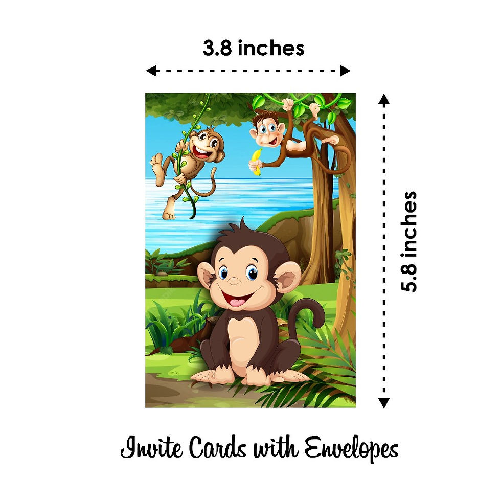 Thumbnail: Monkey Theme Invitation Cards - Pack of 10 with Envelopes