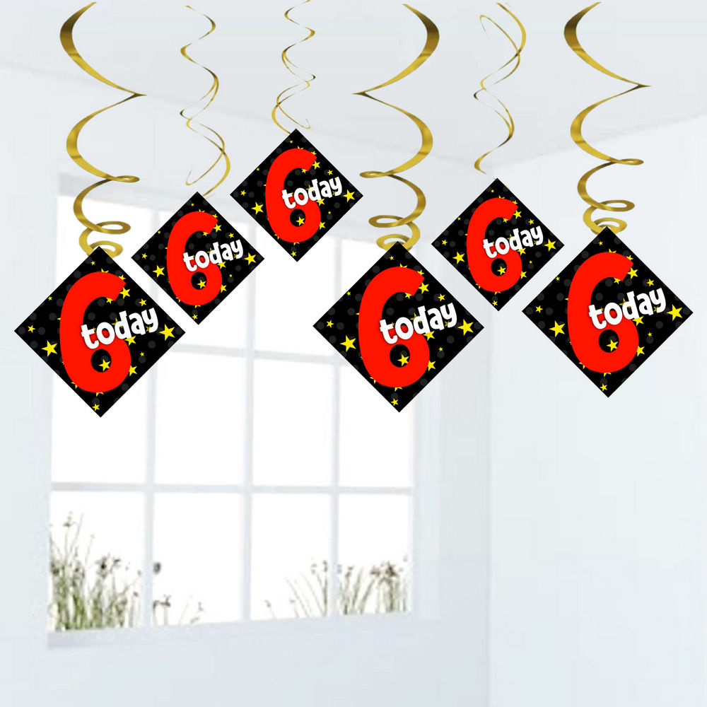 Six Today Ceiling Swirls Hangings Birthday Cutout for Party - Pack of 6