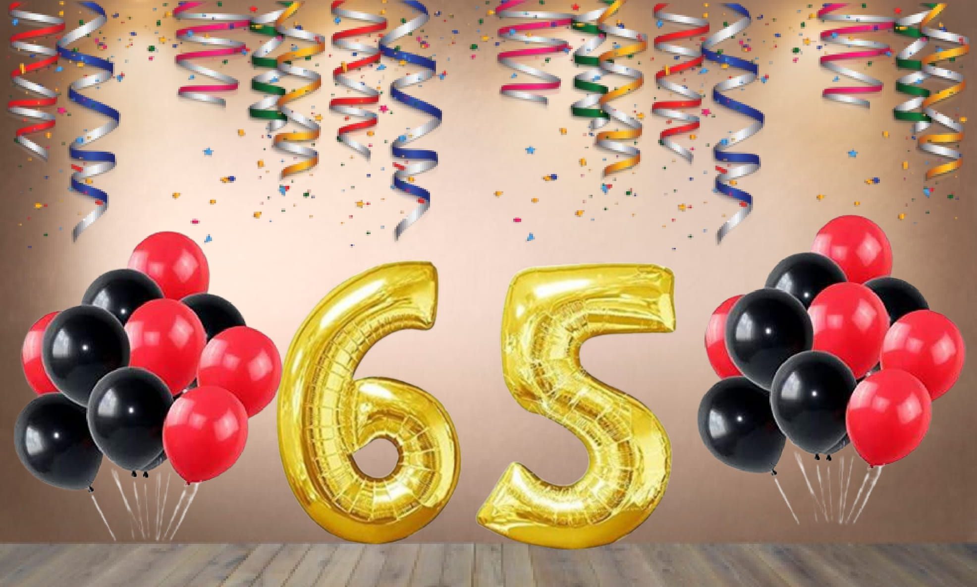 Number 65 Foil Balloon with 25 Nos Black & Red Balloons