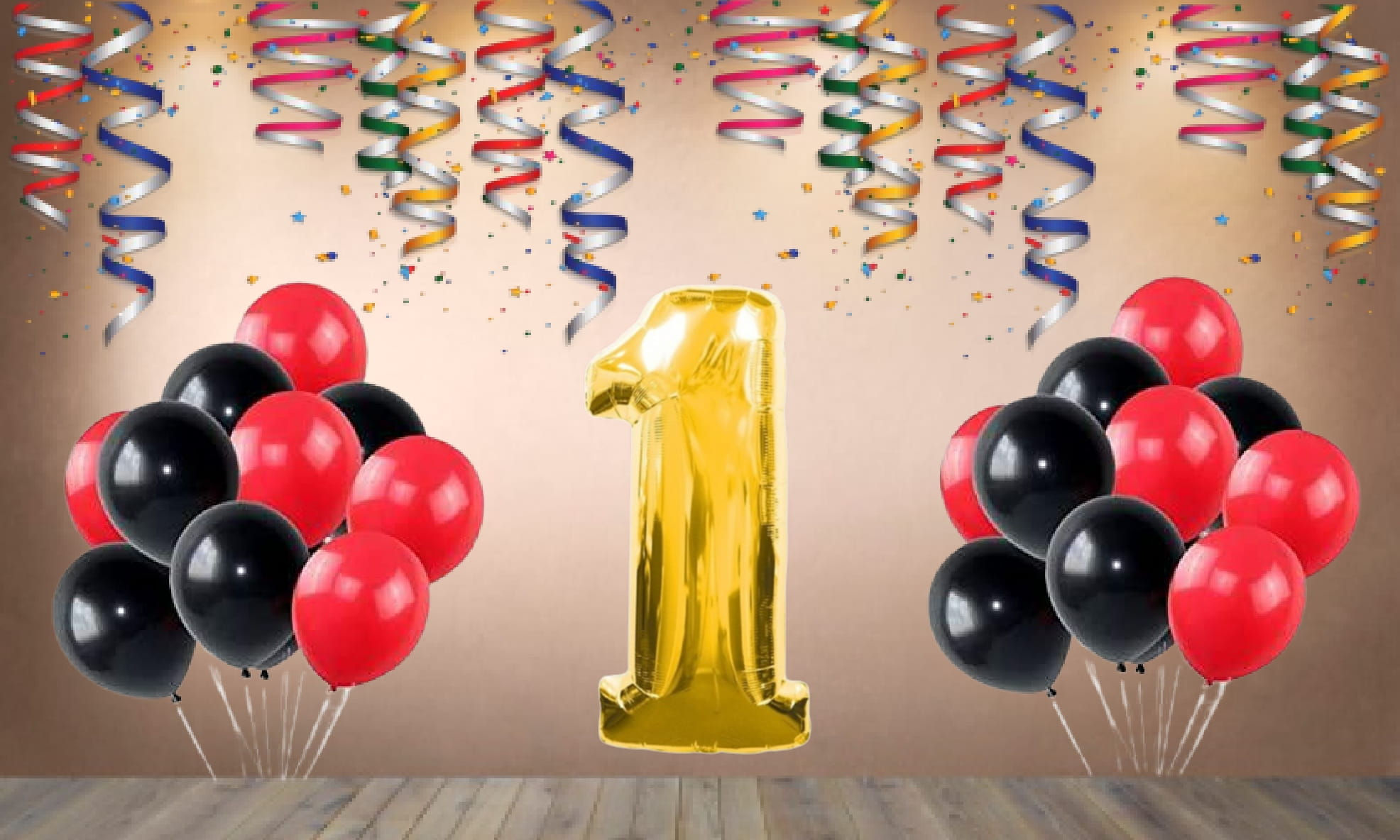 Number 1 Foil Balloon with 25 Nos Black & Red Balloons