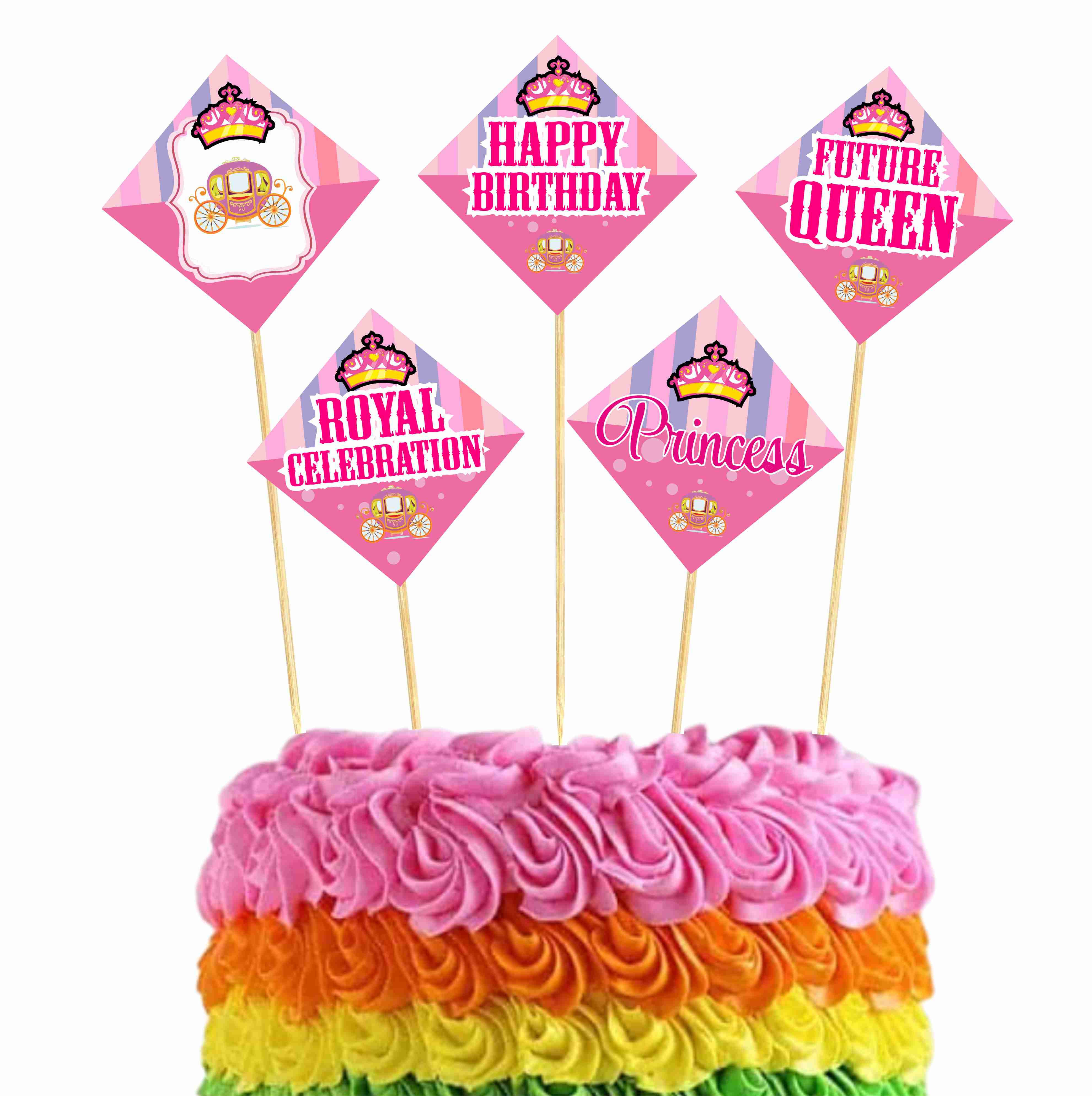Princess Theme Cake Topper For Birthday Celebrations - Pack of 10