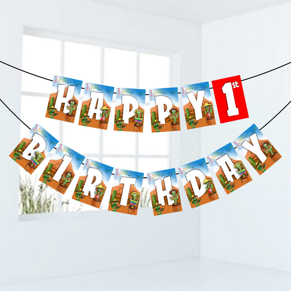 Talking Cactus Number Birthday Banner for Birthday Background and Celebration