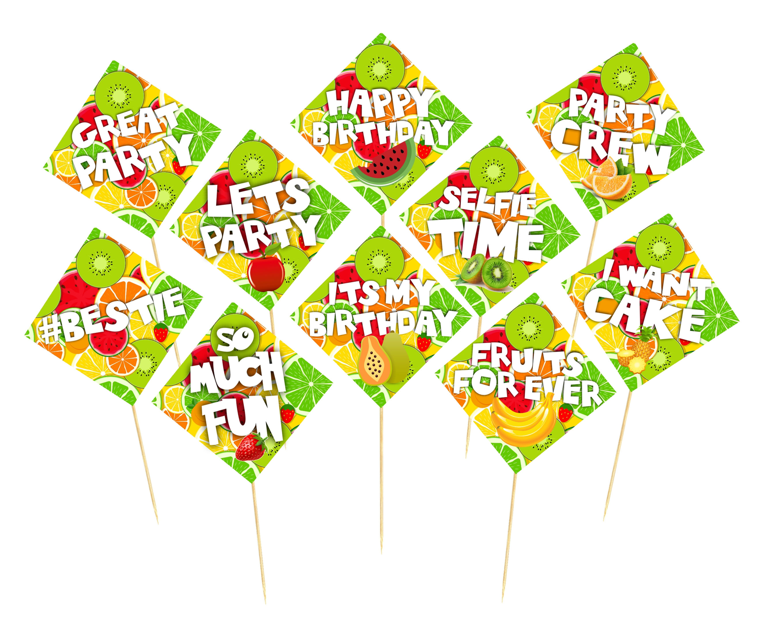 Fruits Theme Photo Props for Party Photo Booth - Pack of 10