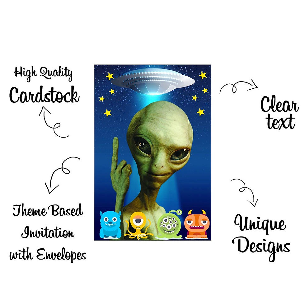 Thumbnail: Aliens Theme Invitation Cards - Pack of 10 with Envelopes