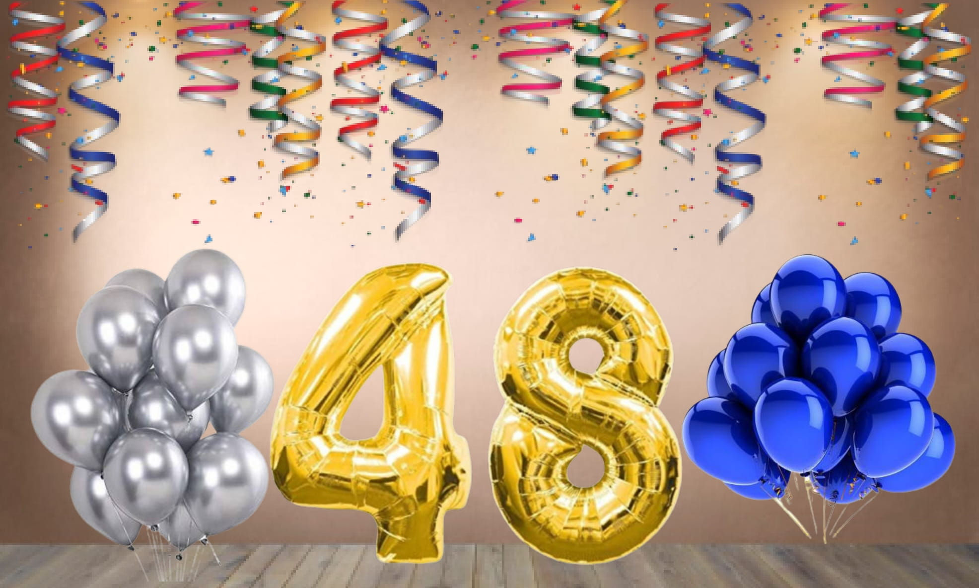 Number 48 Foil Balloon with 25 Nos Blue & Silver Balloons