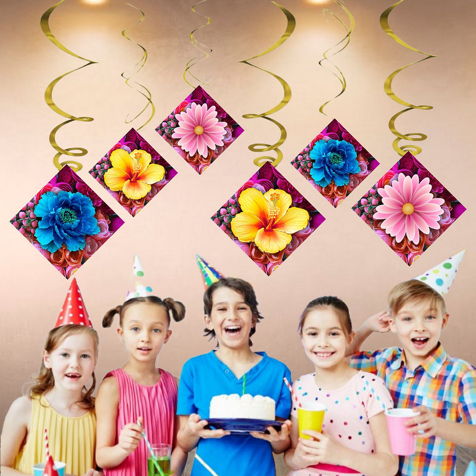 Thumbnail: Flower Theme Ceiling Swirls Hangings Birthday Cutout for Party - Pack of 6