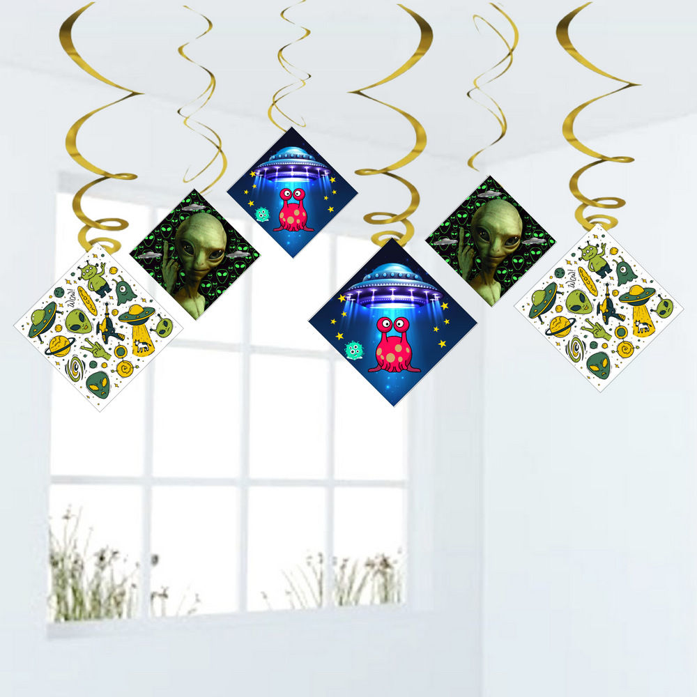 Aliens Theme Ceiling Swirls Hangings Birthday Cutout for Party - Pack of 6