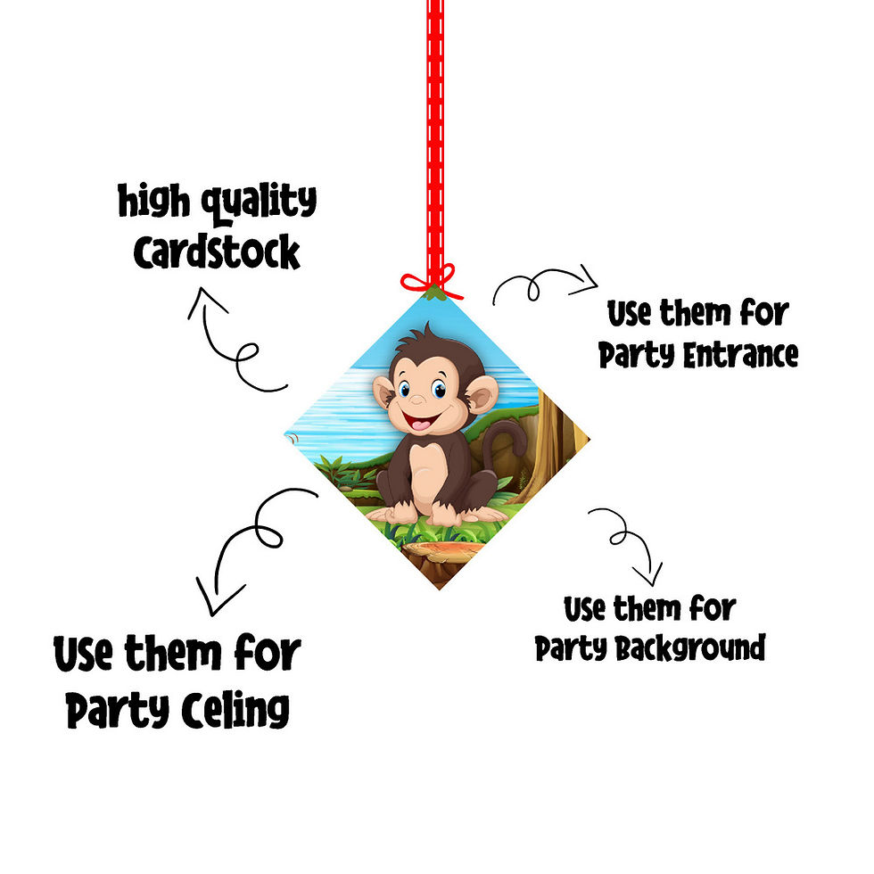Thumbnail: Monkey Theme Ceiling Hangings Birthday Cutout for Party - Pack of 12