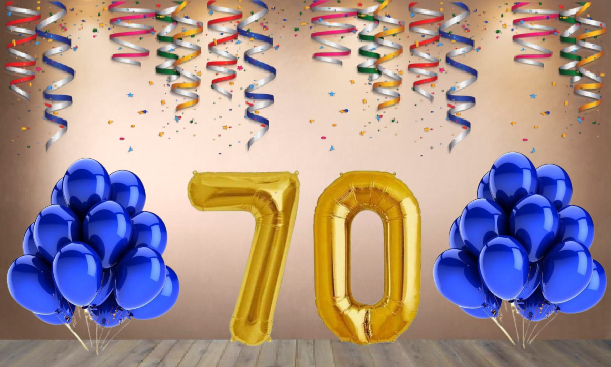 Number 70 Foil Balloon with 25 Nos Blue Balloons