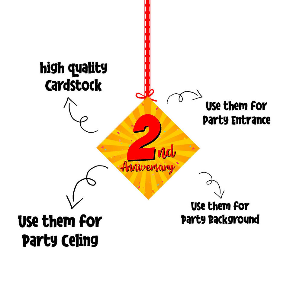 Thumbnail: 2nd Anniversary Ceiling Hangings Anniversary Cutout for Party - Pack of 12