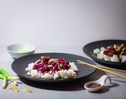 Asiatisches Rindfleisch mit Reis