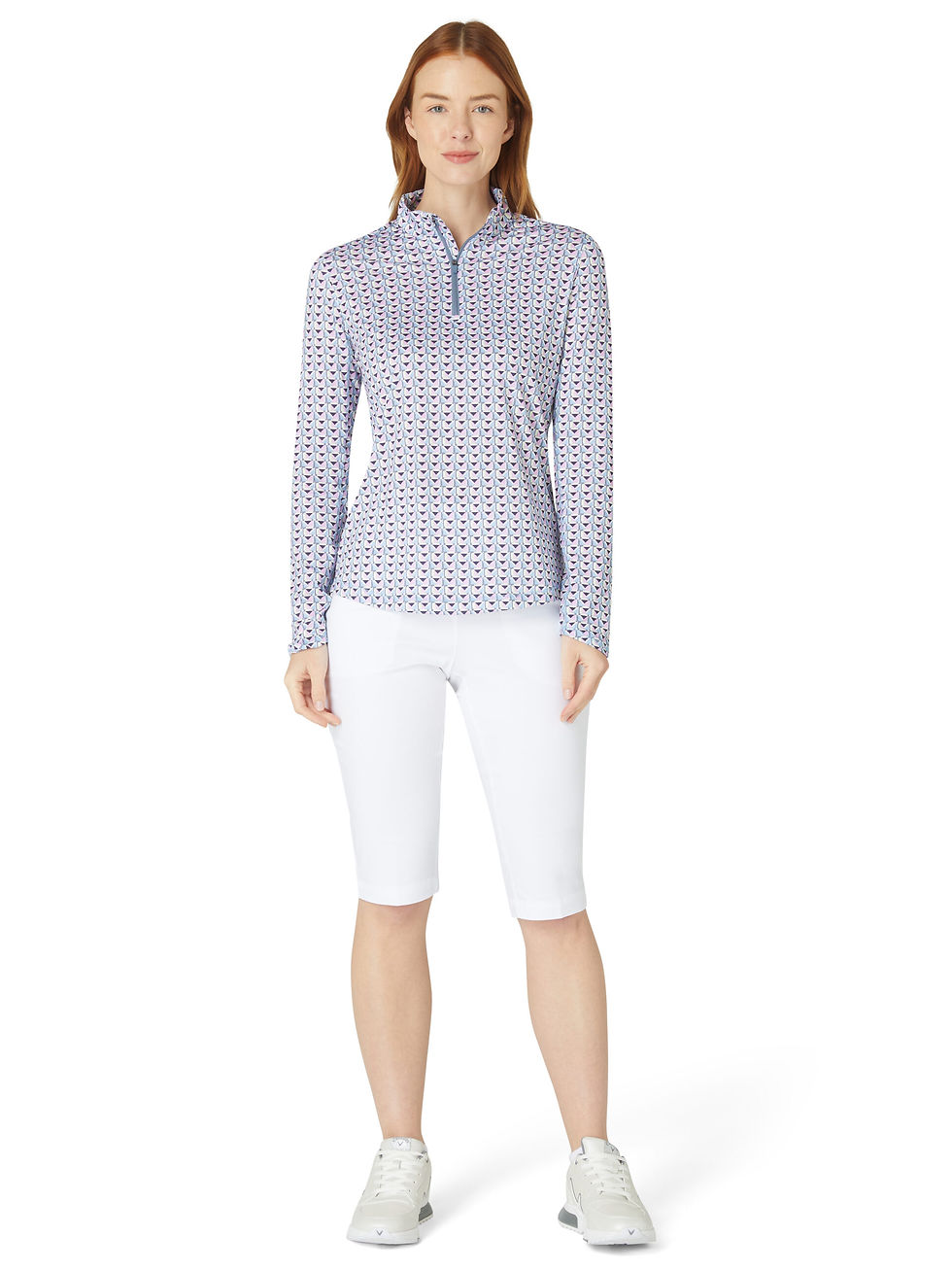 Thumbnail: Callaway Chev Geo Sun Protection Ladies Long Sleeve Golf Top