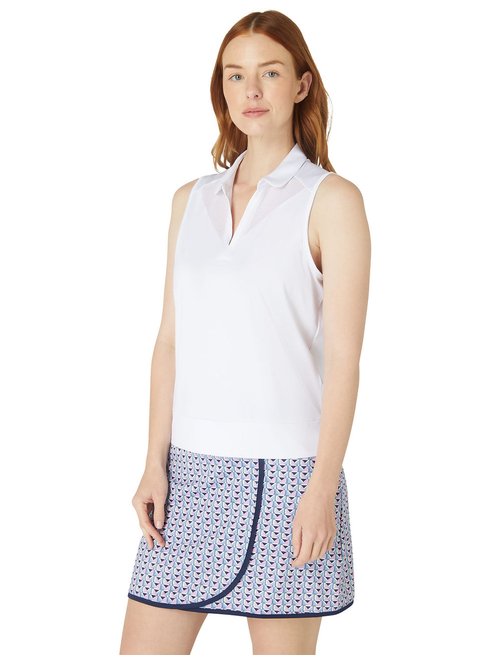 Thumbnail: Callaway Waist Length Mesh Detail Ladies Sleeveless Golf Polo - White