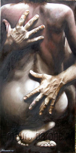 L'ABBRACCIO olio su tela cm.50x100 febb. 2009