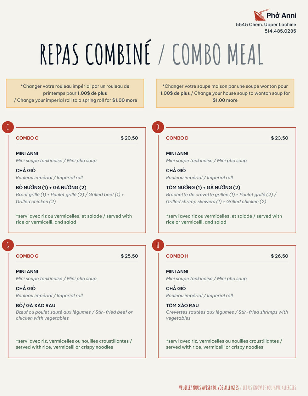 Repas Combiné Pho Anni 2, Combo Meal Pho Anni 2