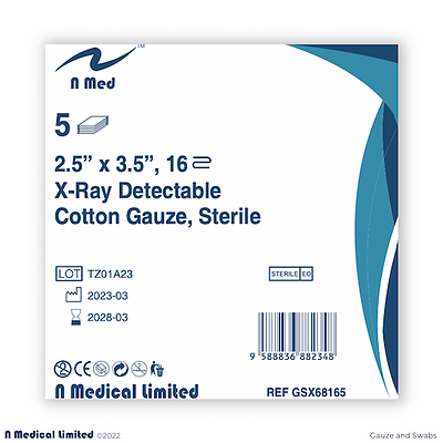 X-Ray Detectable Cotton Gauze, Sterile 2.5"x3.5" 16 ply