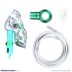 Adult Multi-Vent Venturi Oxygen Mask w/ 2.1m Tubing (Elongated)